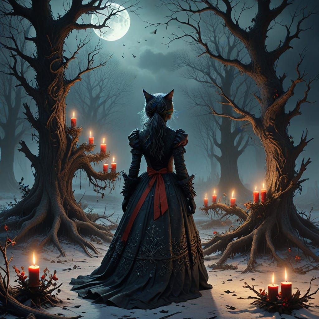 Dark Whimsical Victorian Christmas Wonderland Scene