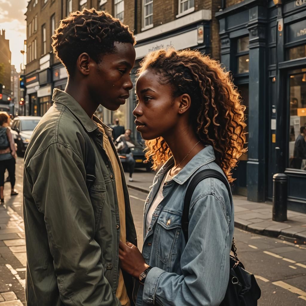 Teenage Couple's Intimate Moment in London Evening