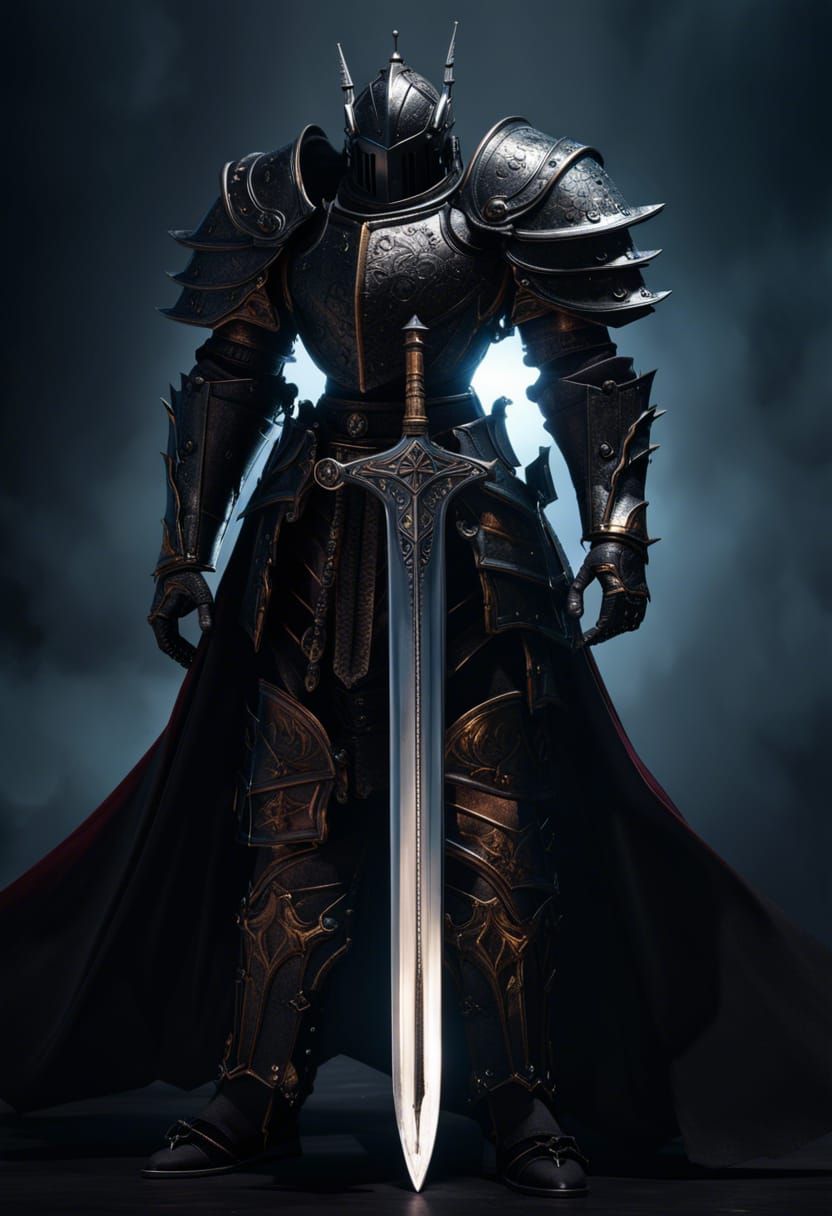 Gothic Knight with Sword in Dark Fantasy Style