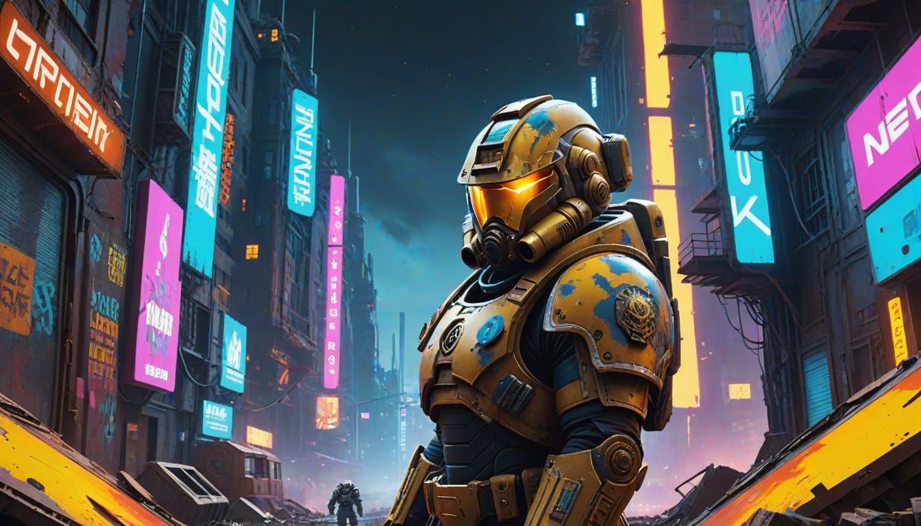 Space Marine in Ruined City: Hyperrealistic Sci-Fi Art