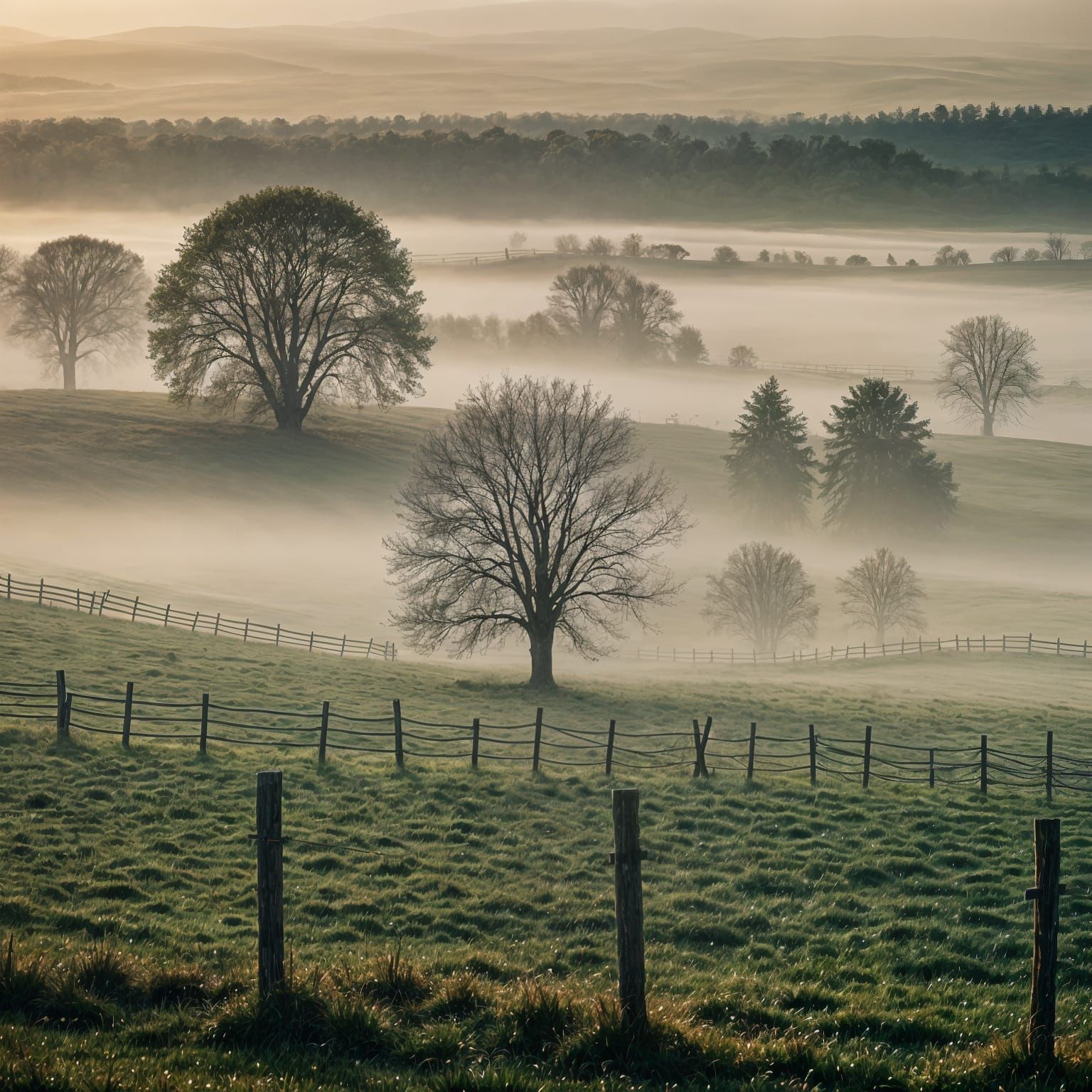 Early Morning Fog Rolling Across Open Fields