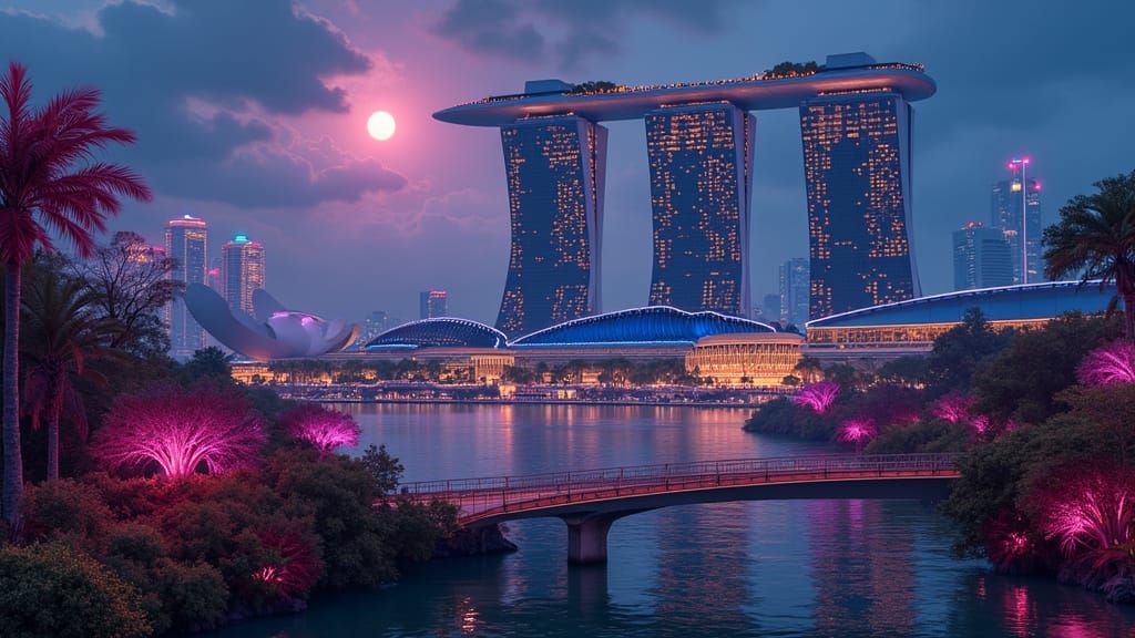 Futuristic Marina Bay Sands with Flying Cars