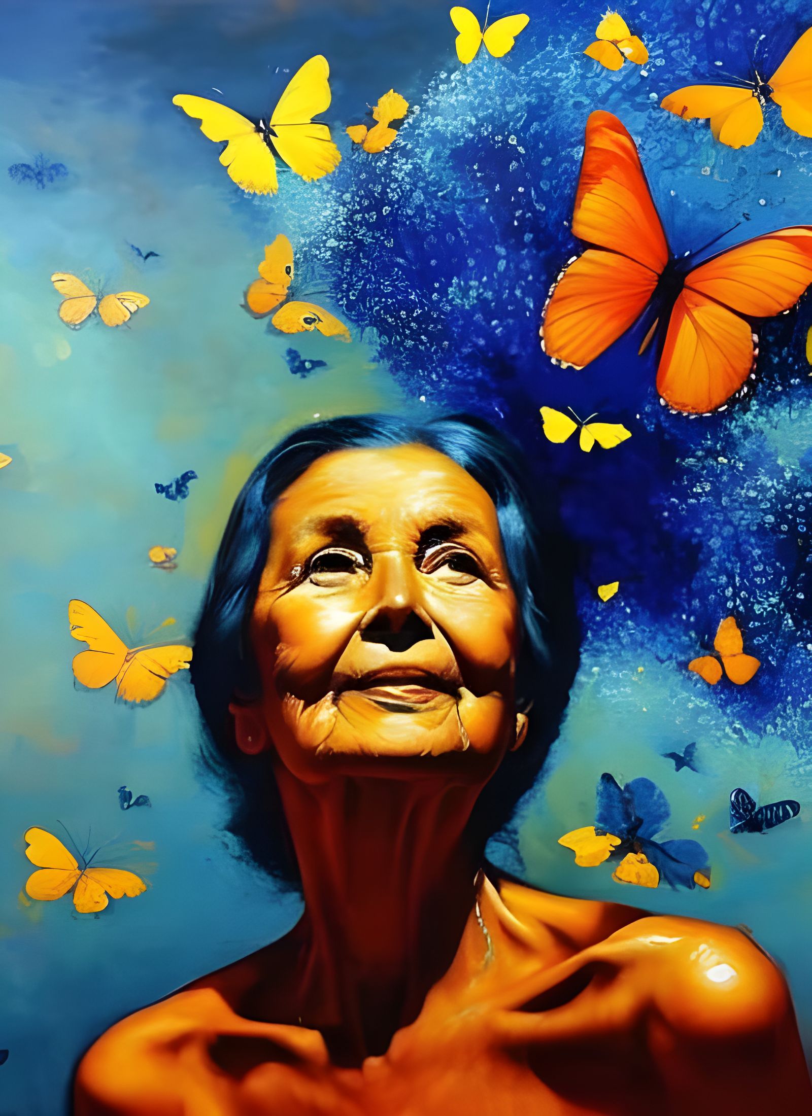 Woman Surrounded by Butterflies, Airbrush Painting