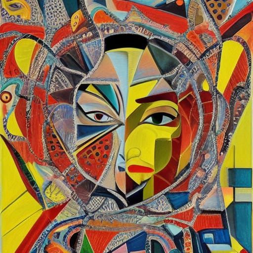 Stunning Woman in Art Deco-Cubist Fusion