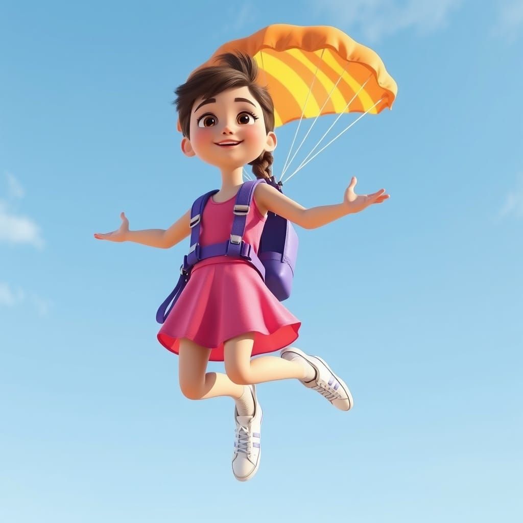 Girl with Parachute in Pixar-Inspired CGI Style