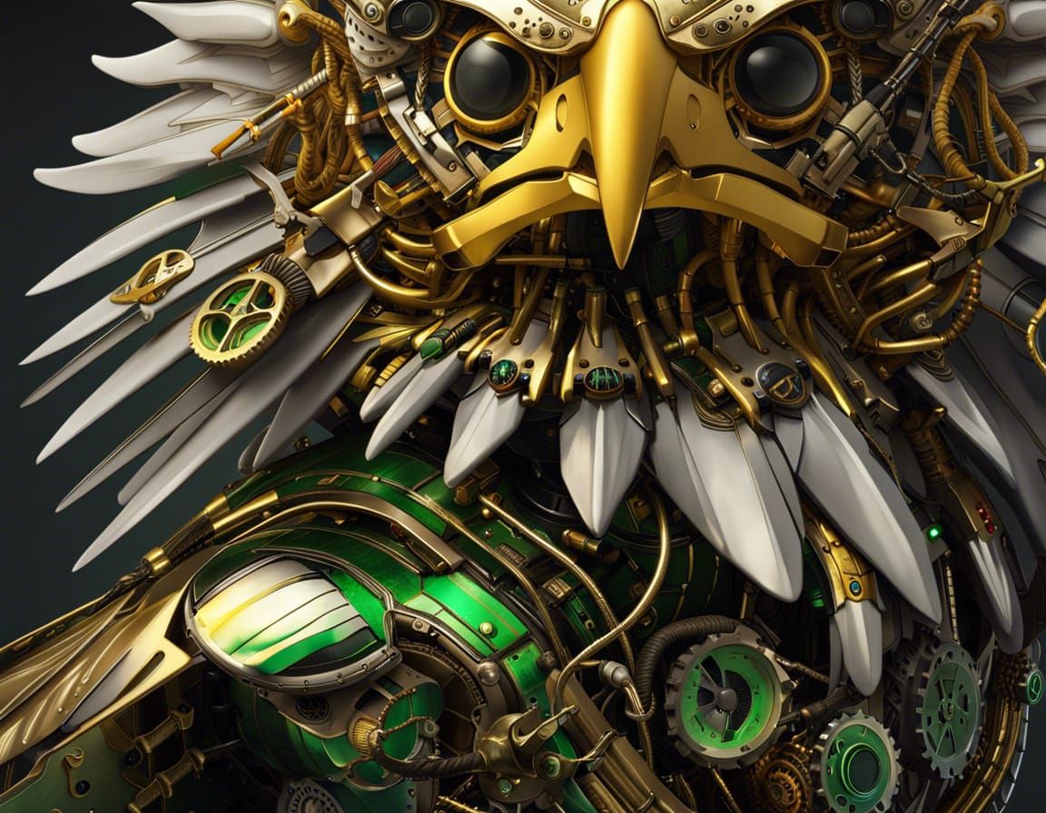 Steampunk Eagle Robot Soaring in Flight