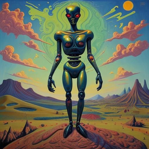 Surrealist Robot Religion: An Impasto Painting