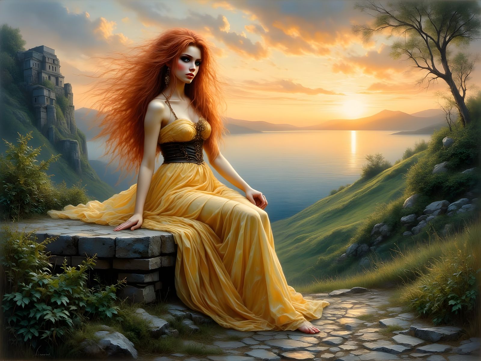 Norse Goddess Portrait with Impasto Brush Strokes