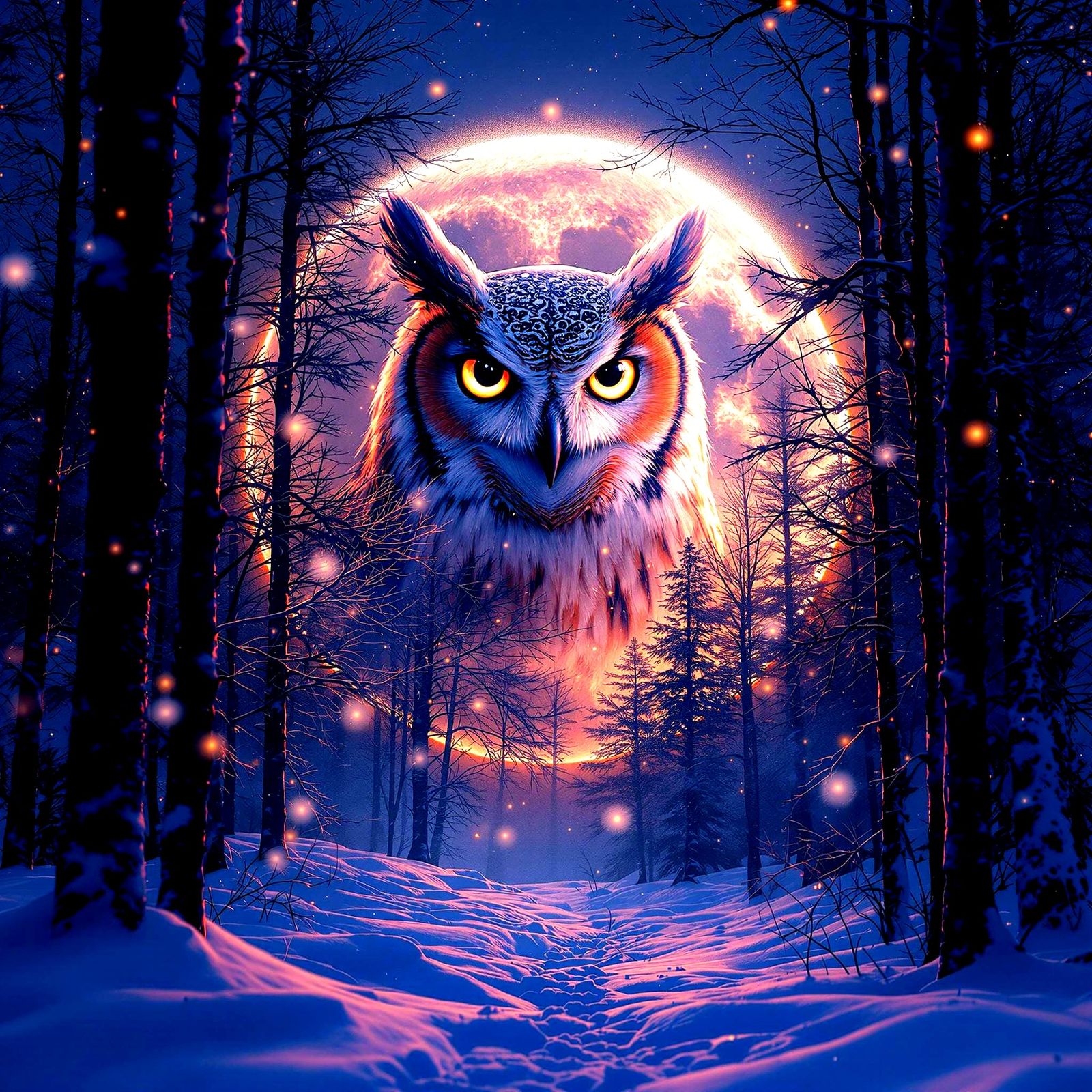 Whispering Winter Moonlit Owl in Snowy Woods