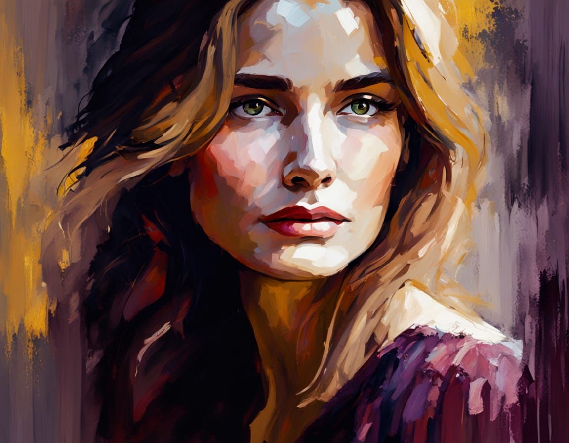 Elegant Femme Fatale in Soft Focus Oil Painting