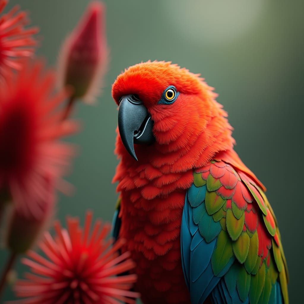 Rosella Parrot in Bottlebrush, Art Nouveau Portrait