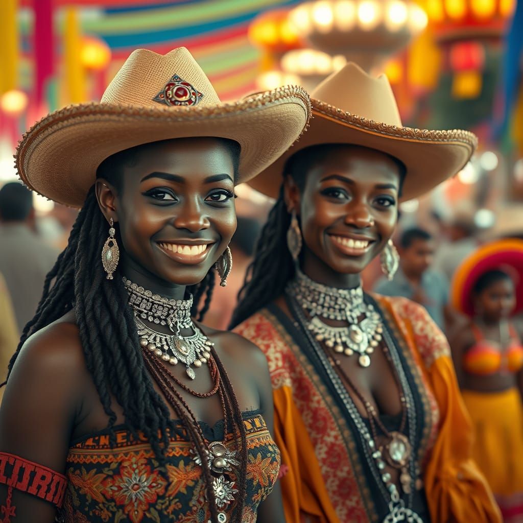 Smiling Women in Streetwear and Cowboy Attire