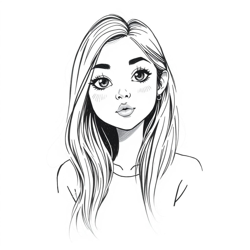 Monochrome Marker Drawing of a Young Woman