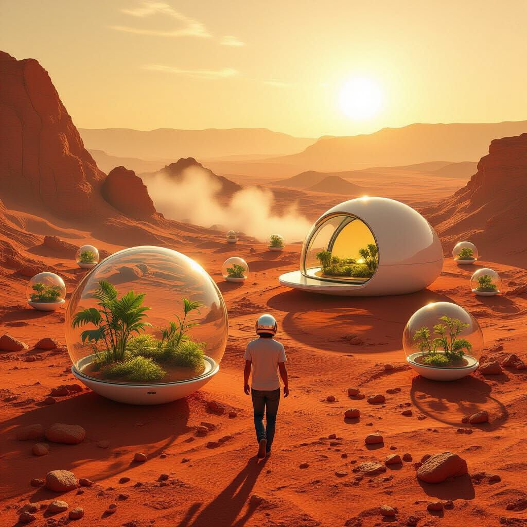 Martian Solitude: Hyperrealistic Fantasy Scene with Futurist...