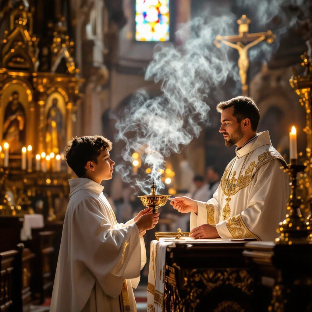 Sacred Altar Service in Candlelit Church