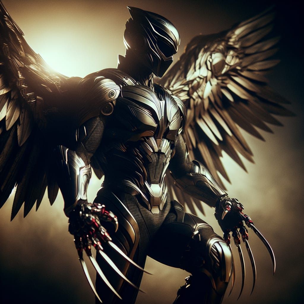 Cybernetic Hawk Warrior in Futuristic Armor