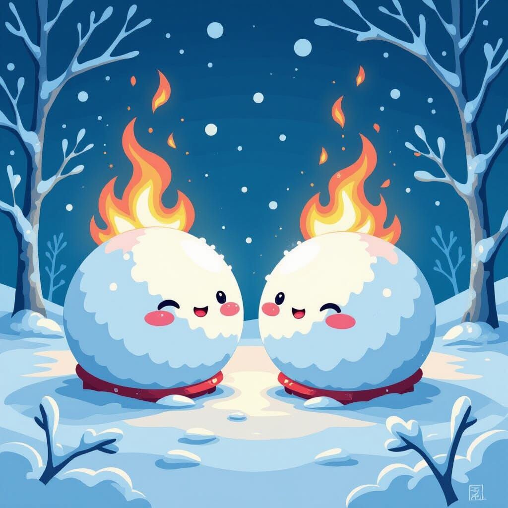 Snowballs Ablaze in Vector Art Style