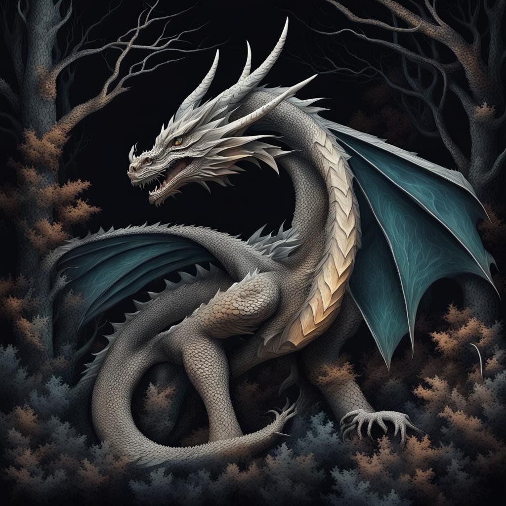 Dragon in Moonlight: Abstract Forest Art