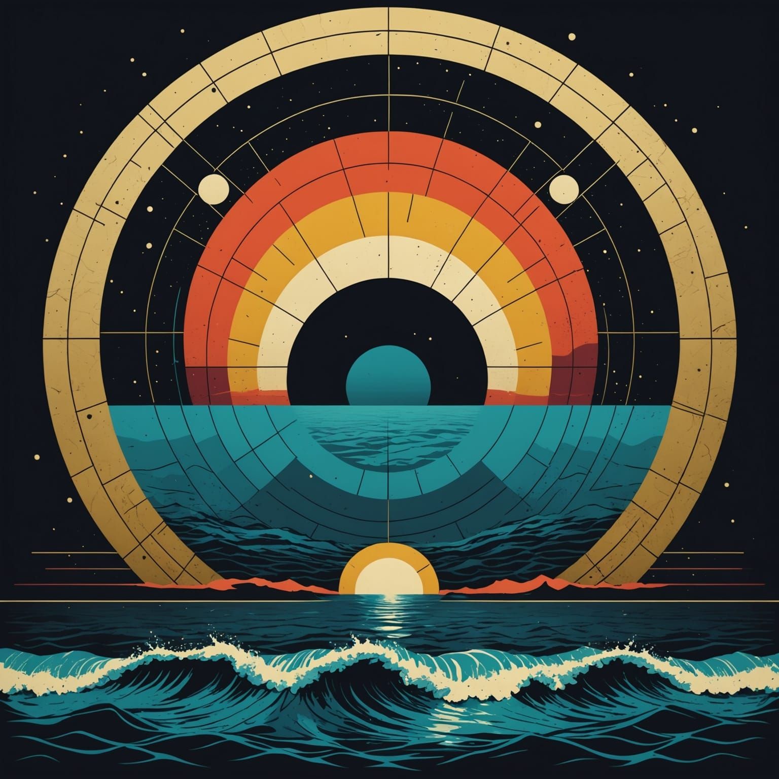 Depressed Ocean in Geometric Pop Art Style