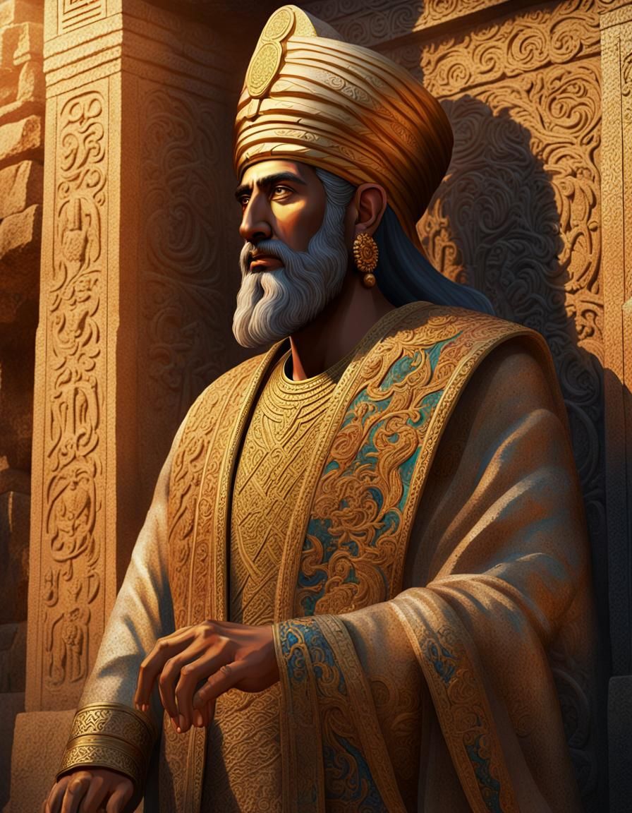 Cyrus the Great Beside His Tomb in Hyperrealistic Art