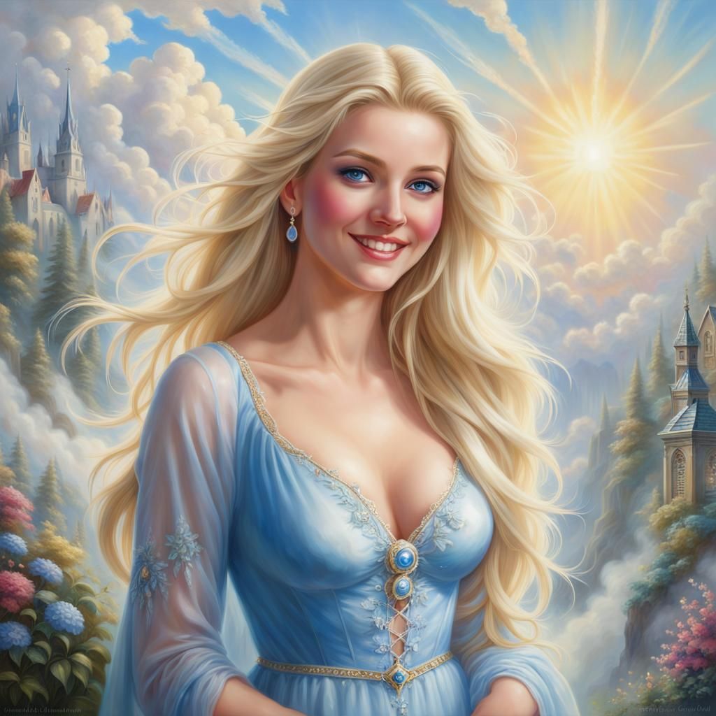 Beautiful Woman with Blonde Hair in Romantic Style