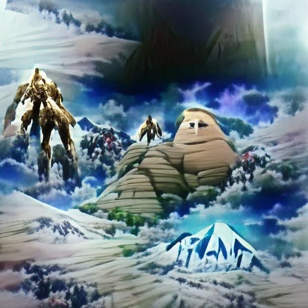 Anime Giant Titan on Mountain Peak