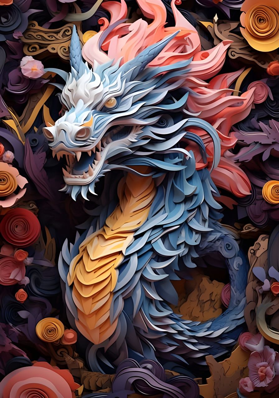 Paper Cut Dragon Confronts Princess in Cave