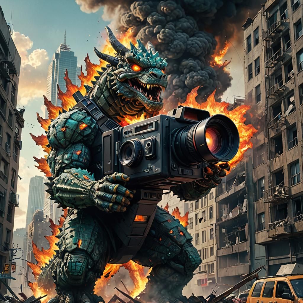 Kaiju Filming City Destruction in Hyper-Realistic Digital Ar...