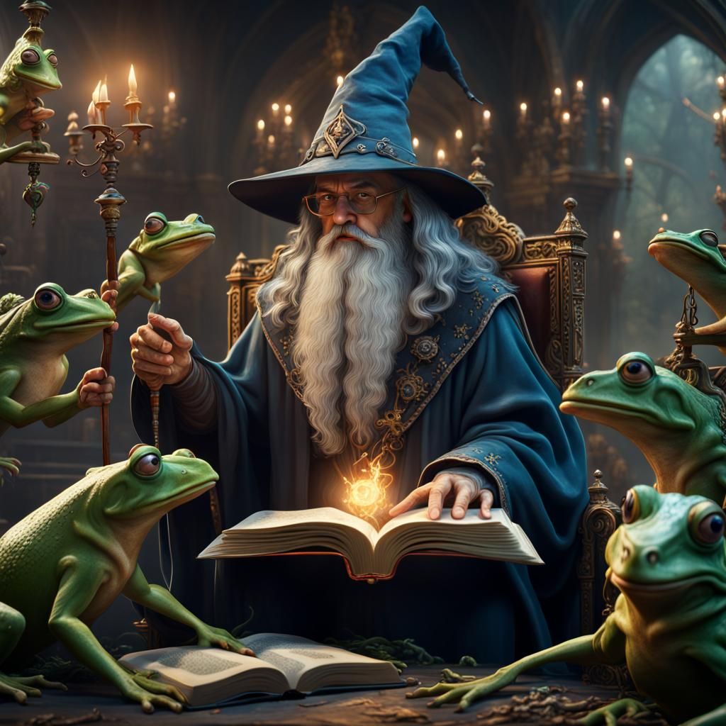 A wizard and frogs