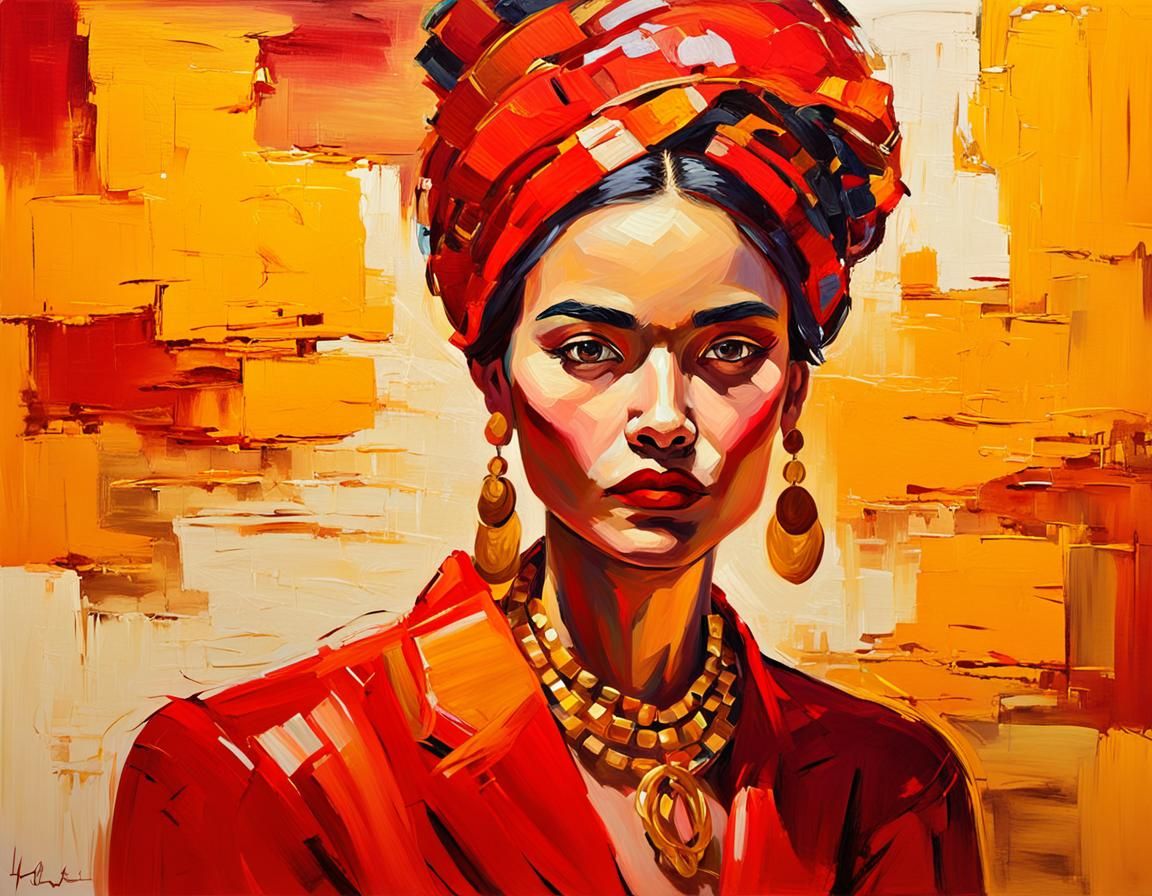 Striking Woman in Red: Fauvist Oil Painting