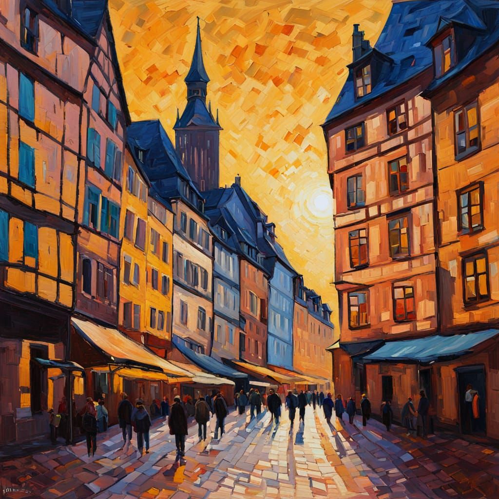 Strasbourg Cityscape in Neo-Impressionist Style