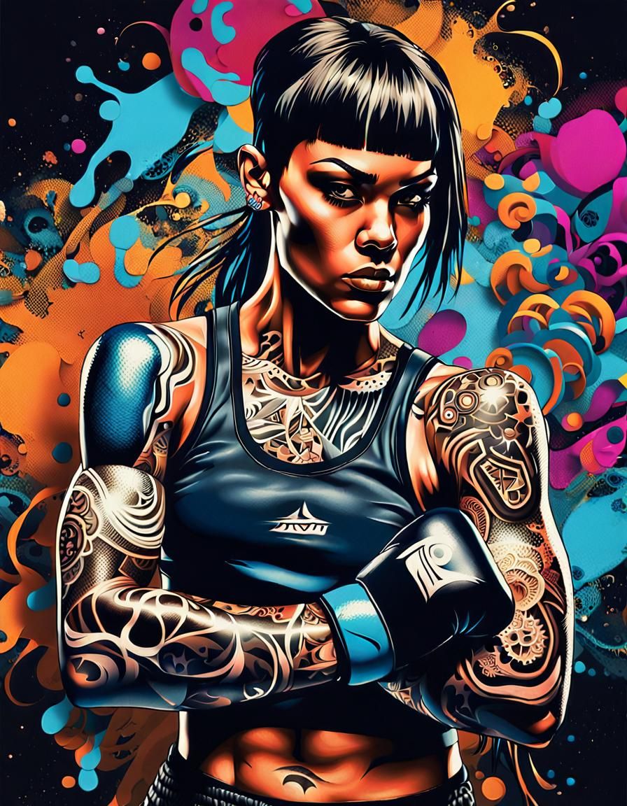 Vibrant Graffiti Art of a Confident Female Boxer