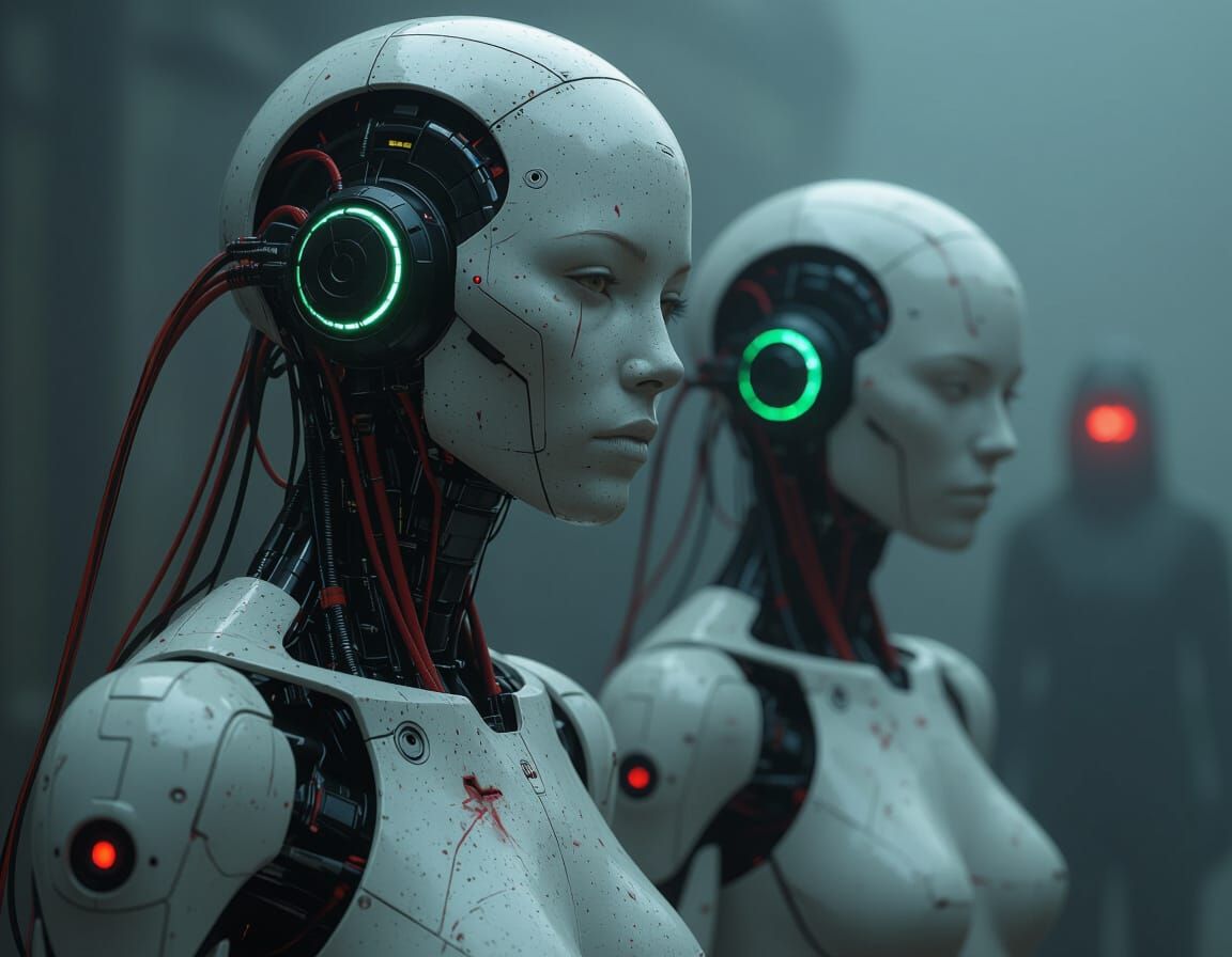 Cybernetic Humanoids in Dystopian Sci-Fi Style