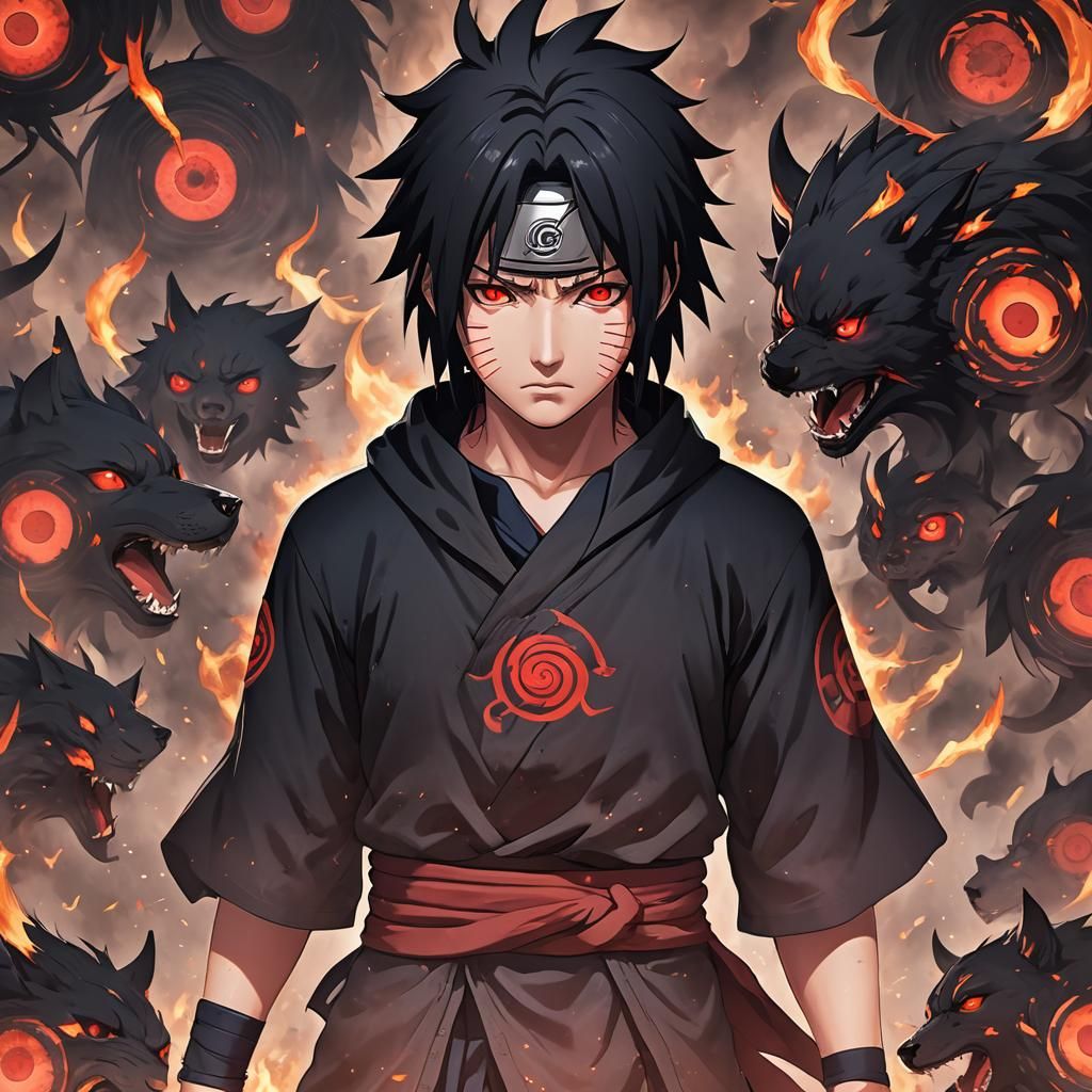 Intense Anime Duel with Burning Black Flames