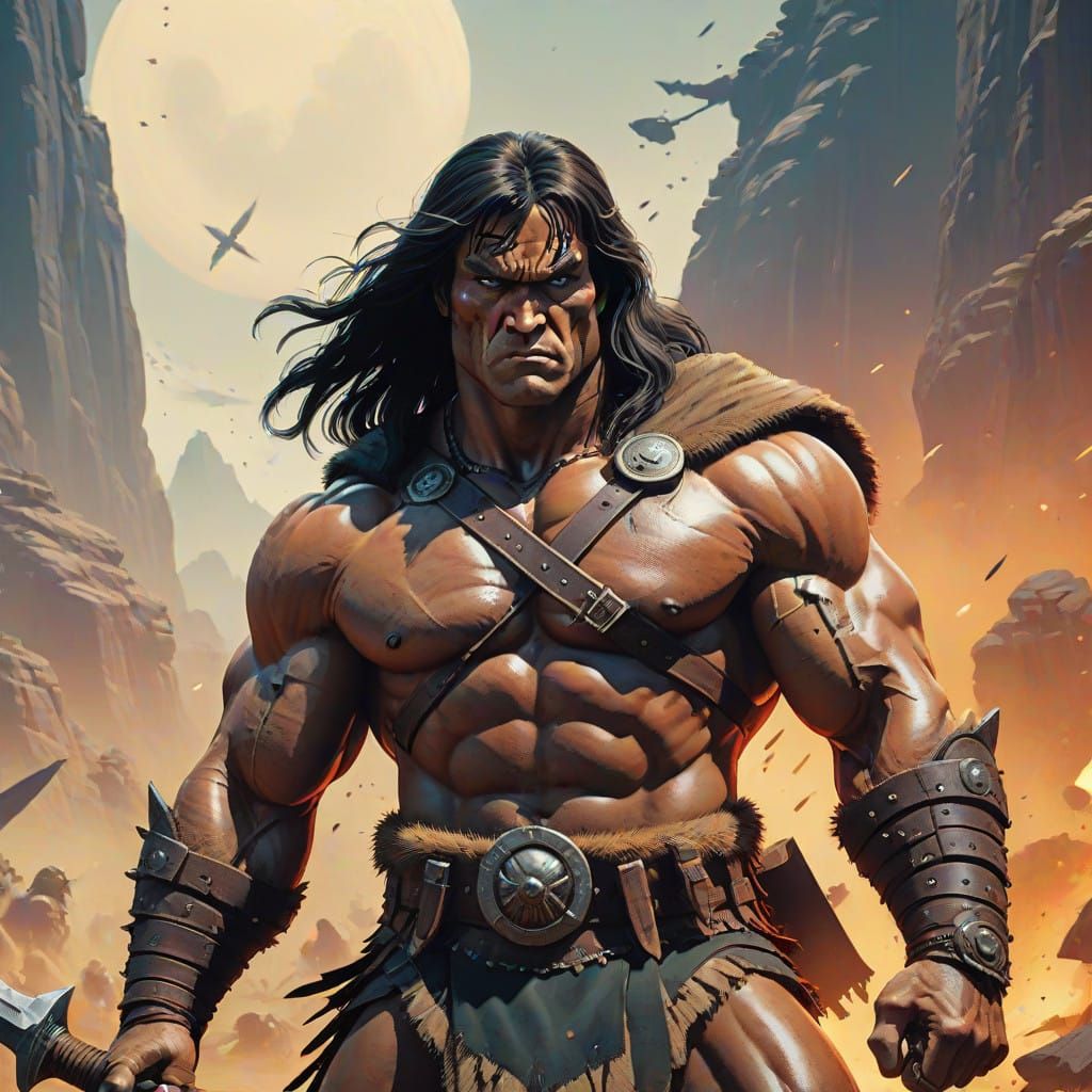 Conan, the Barbarian in Dynamic Comic Book Style