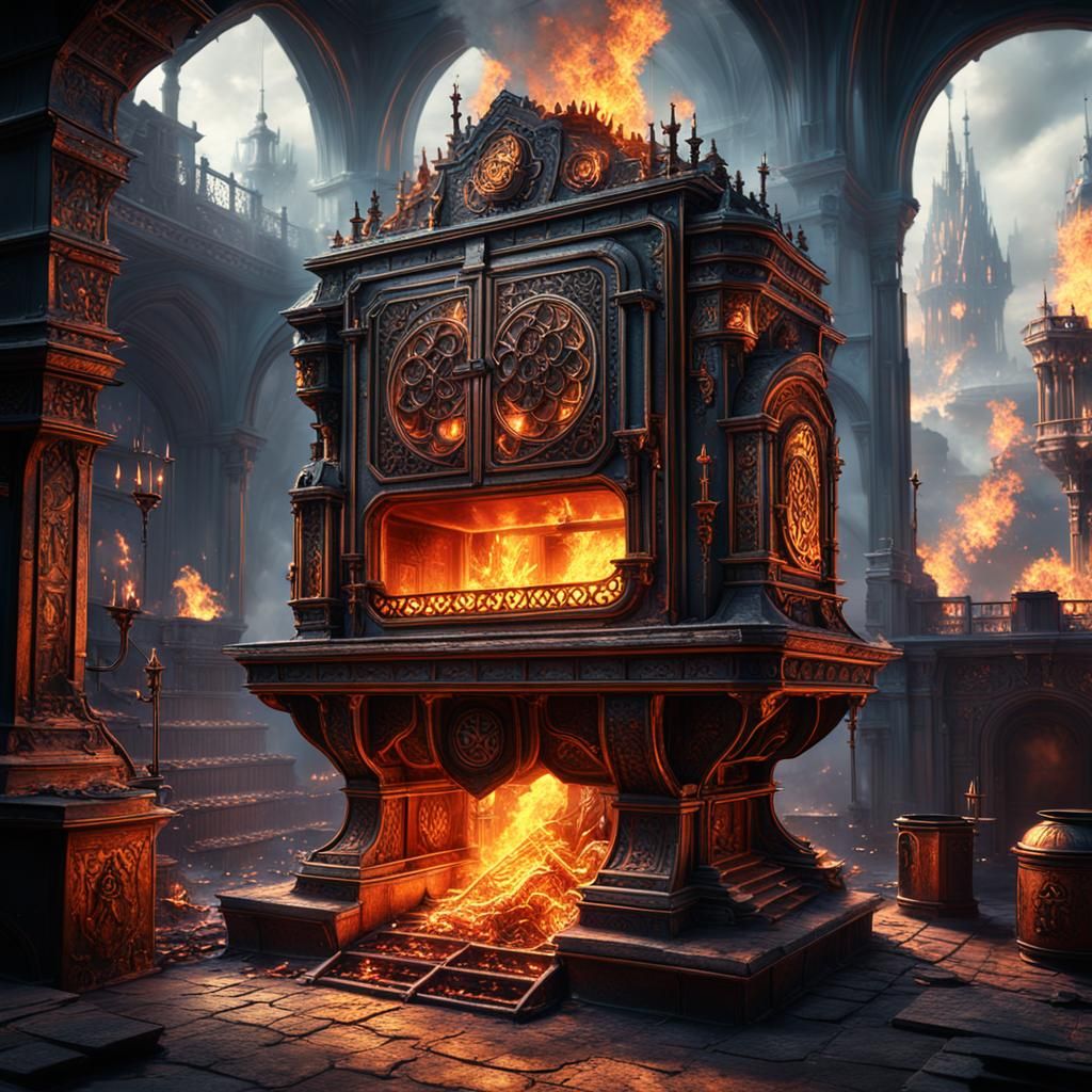 Burning Furnace in Detailed Matte Painting Style