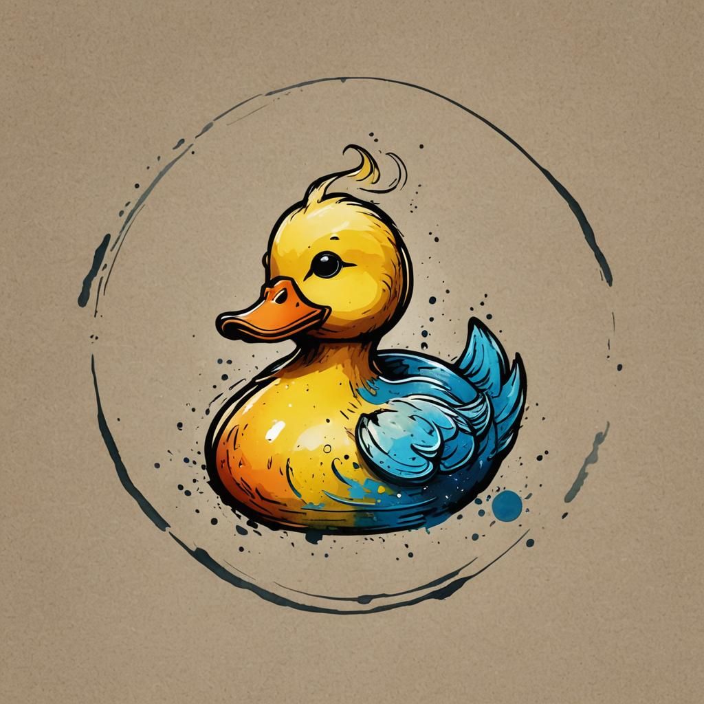 Rubber Duck Astrological Sign in Colored Ink