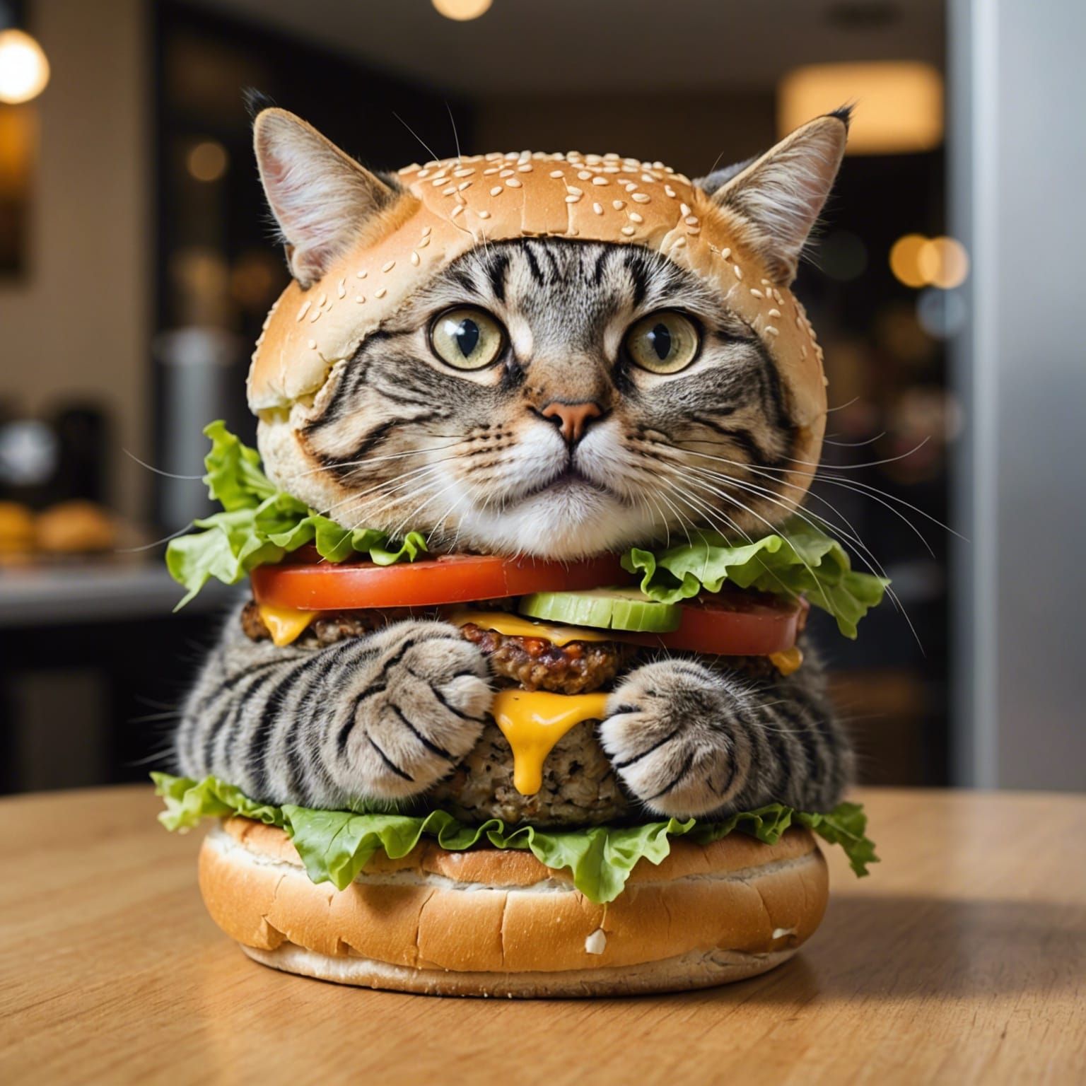 Humorous Cat-Burger Hybrid Creation