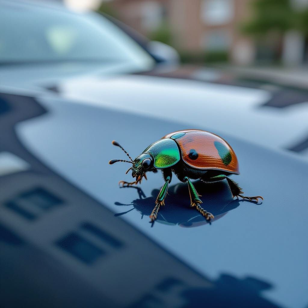 Beetle on Car: A Natural Encounter