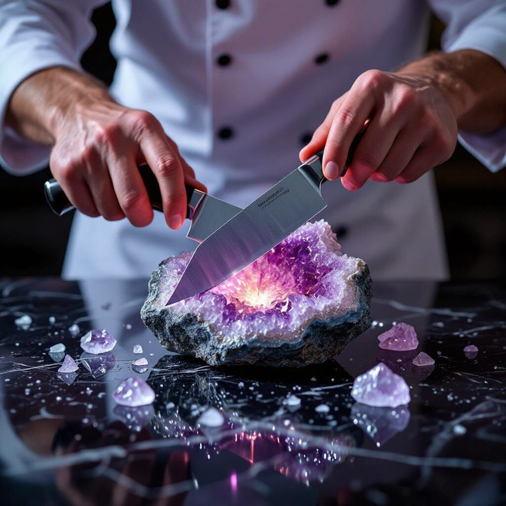 Slicing a Glass Geode: Hyperrealistic Close-Up