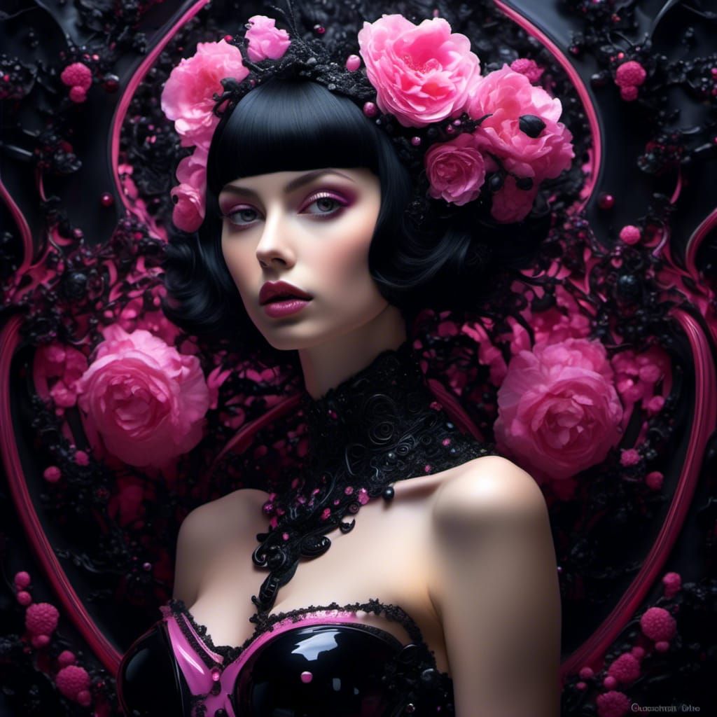 Noir Oil Portrait of French Woman in Latex