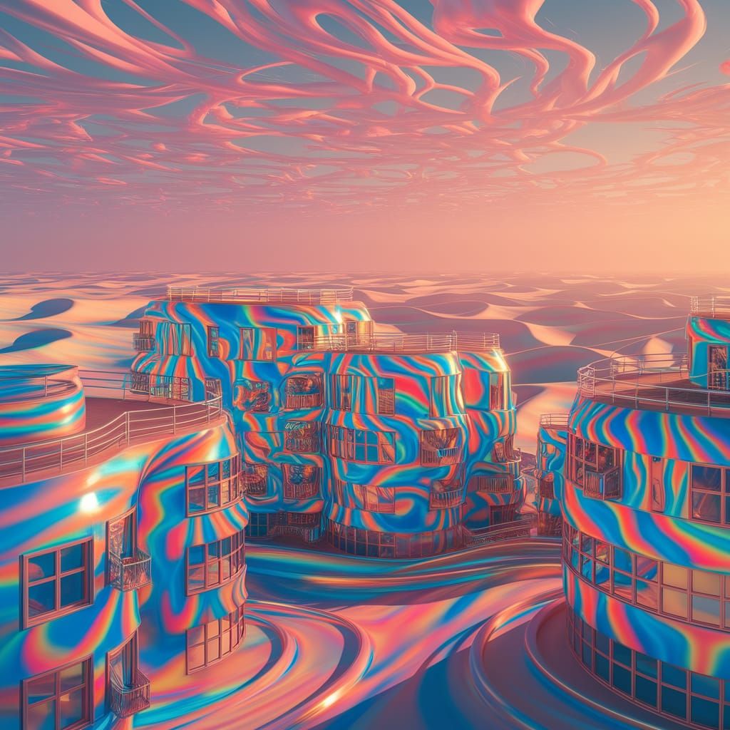 Surreal Cityscape in Vibrant, Swirling Colors