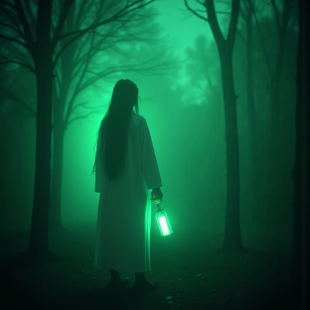 Ethereal Yūrei Drifting Through Misty Forest