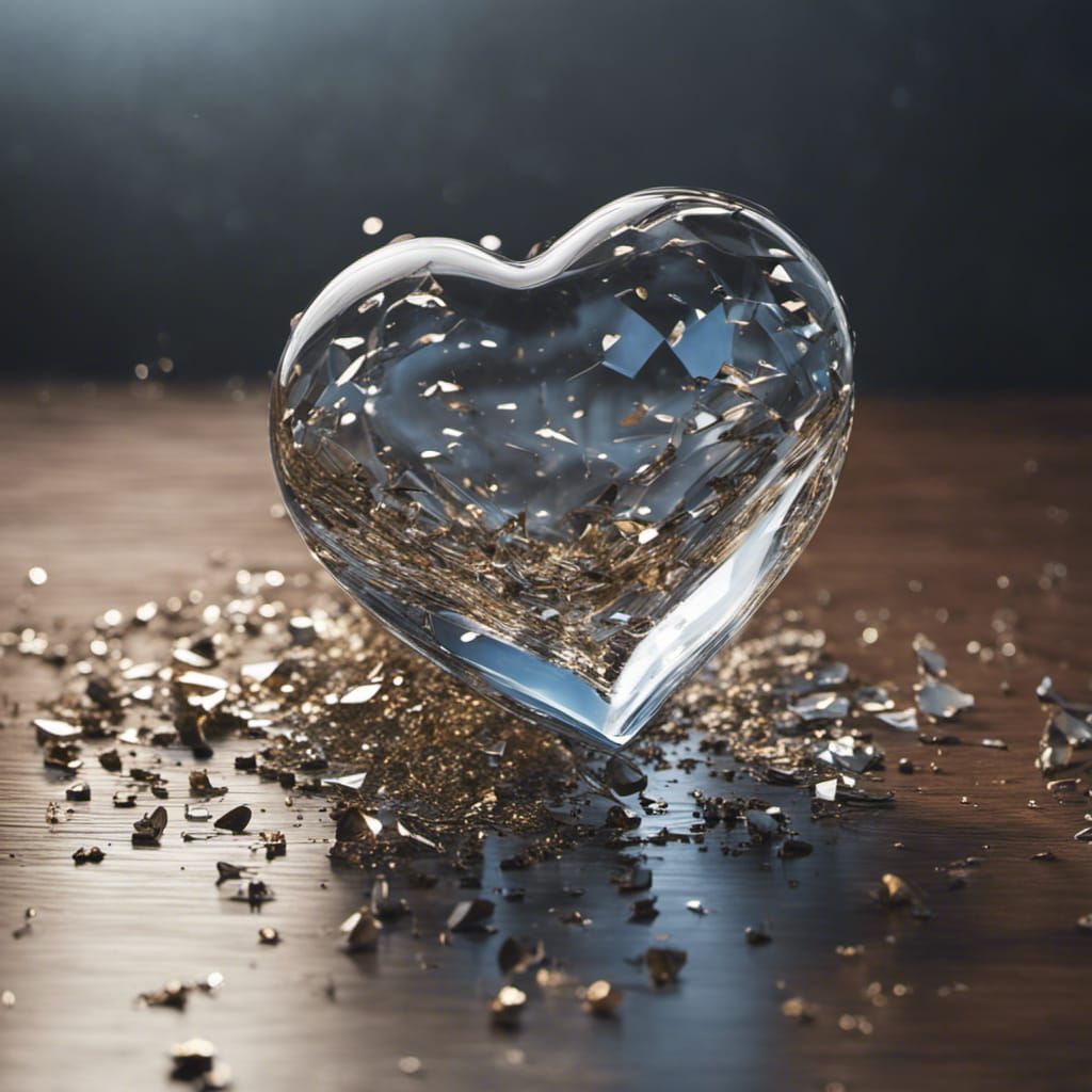 Hyperrealistic Shattered Glass Heart with Romantic Memories