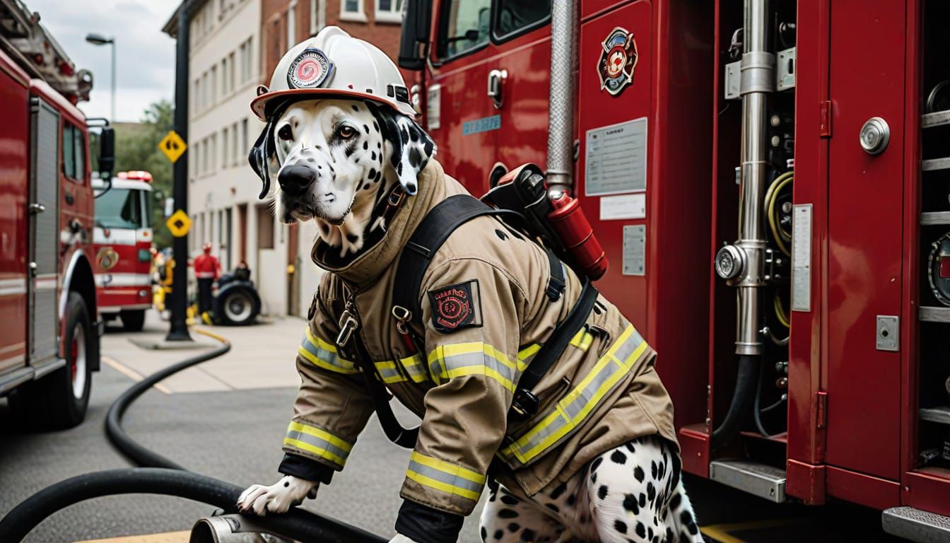 Dalmatian Firefighter in Full Gear