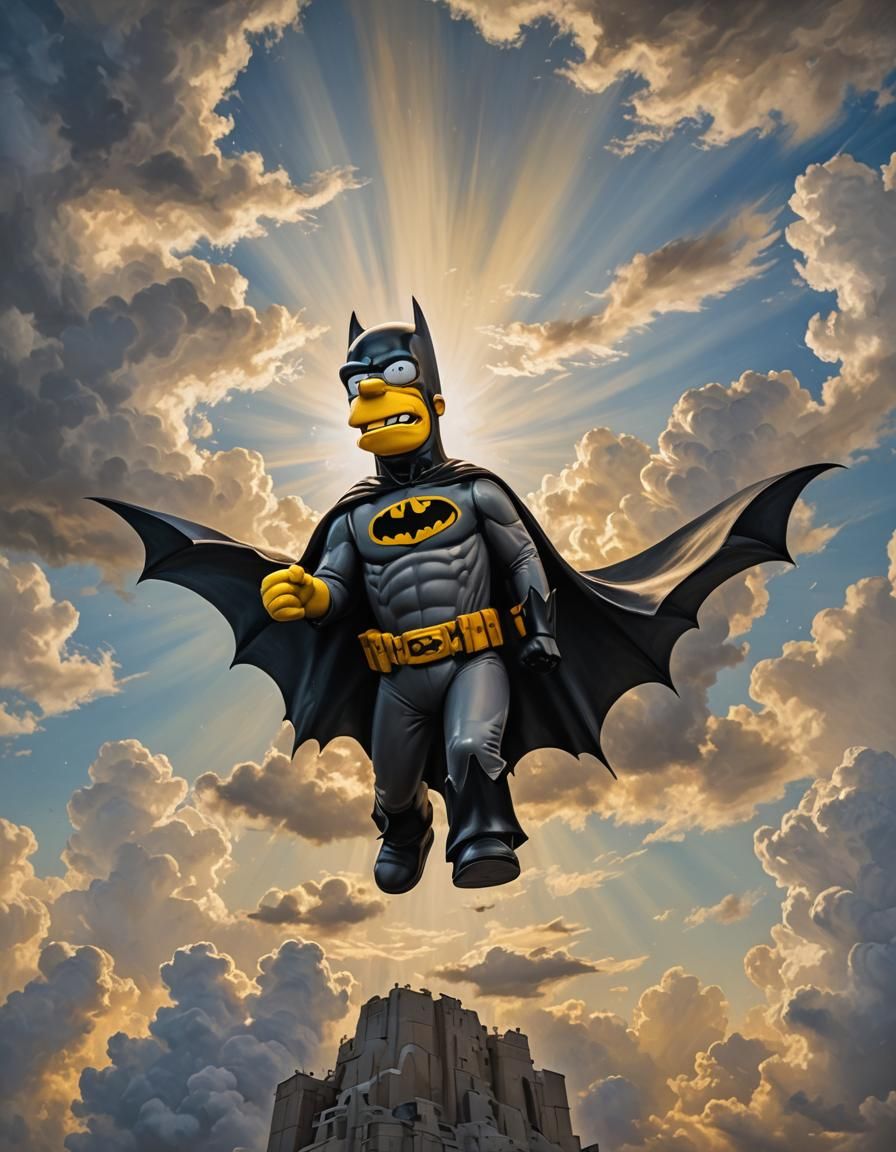 Homer Simpson as Batman in Oil Painting Style