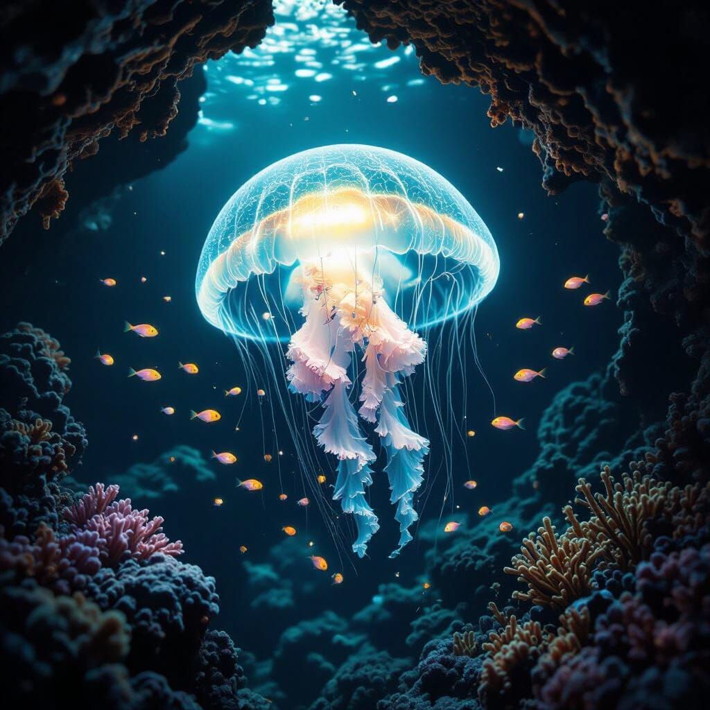 Bioluminescent Jellyfish Illuminates Deep-Sea Cave
