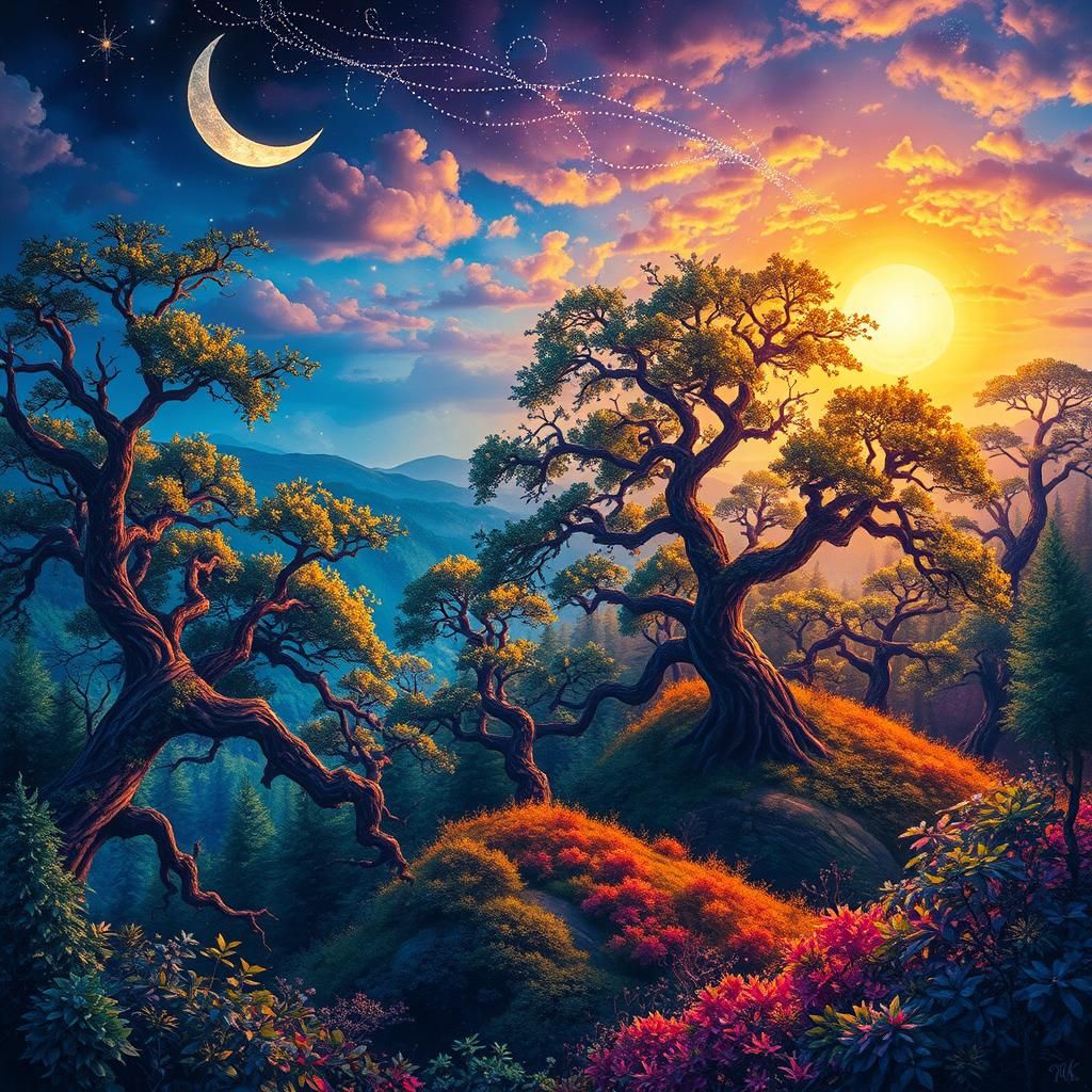 Lush Forest in Iridescent Alcohol Ink Style