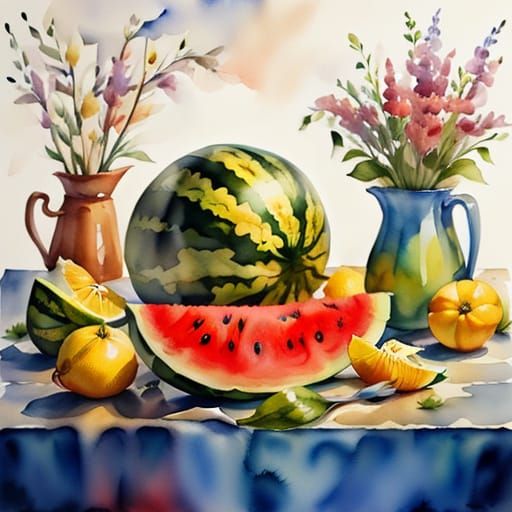 Watercolor Watermelon Still Life