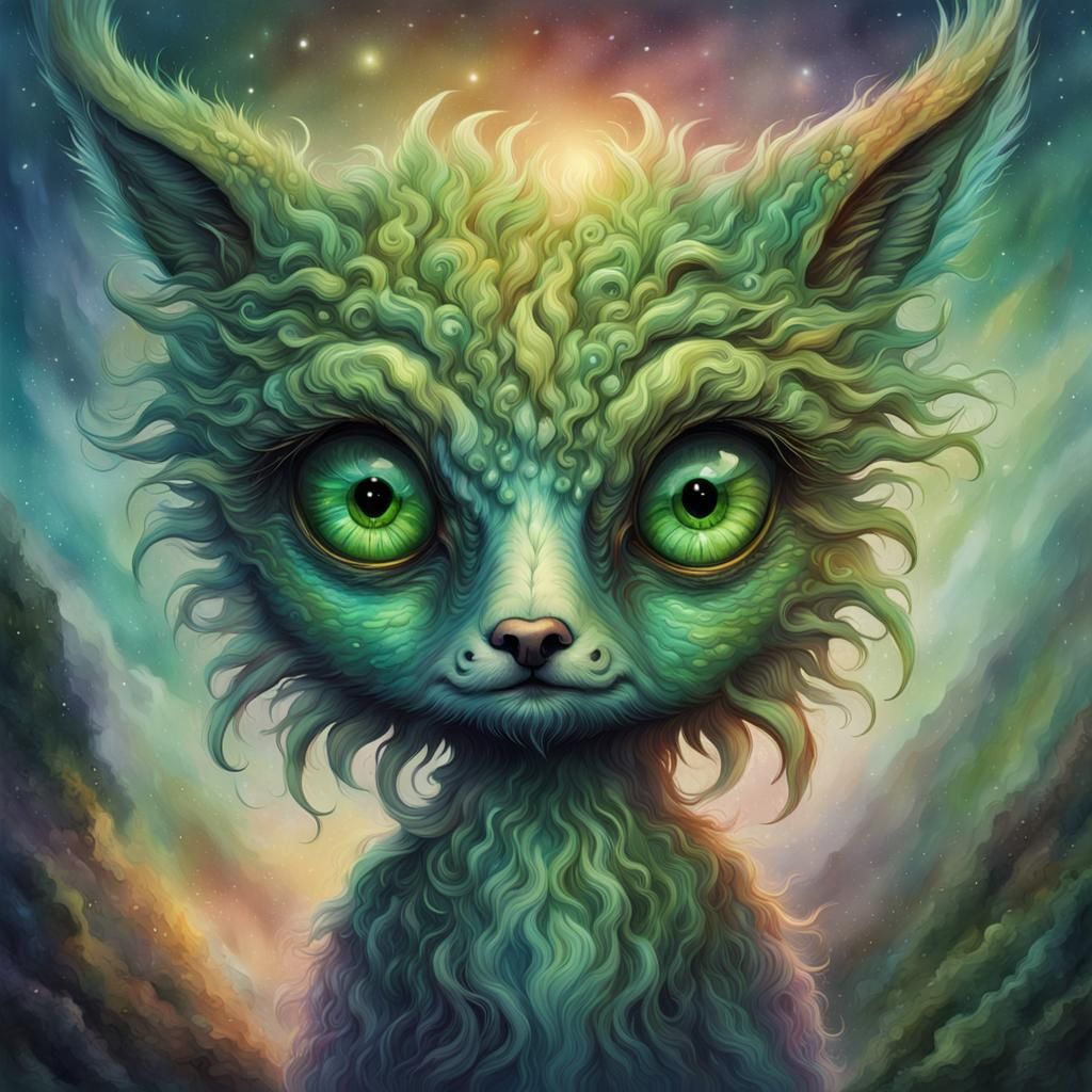 Chibi Alien Hybrid in Watercolor Style